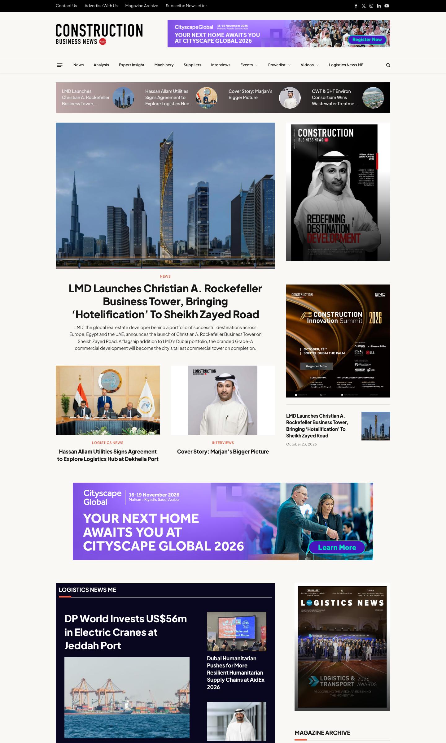 The Construction Business News website home page