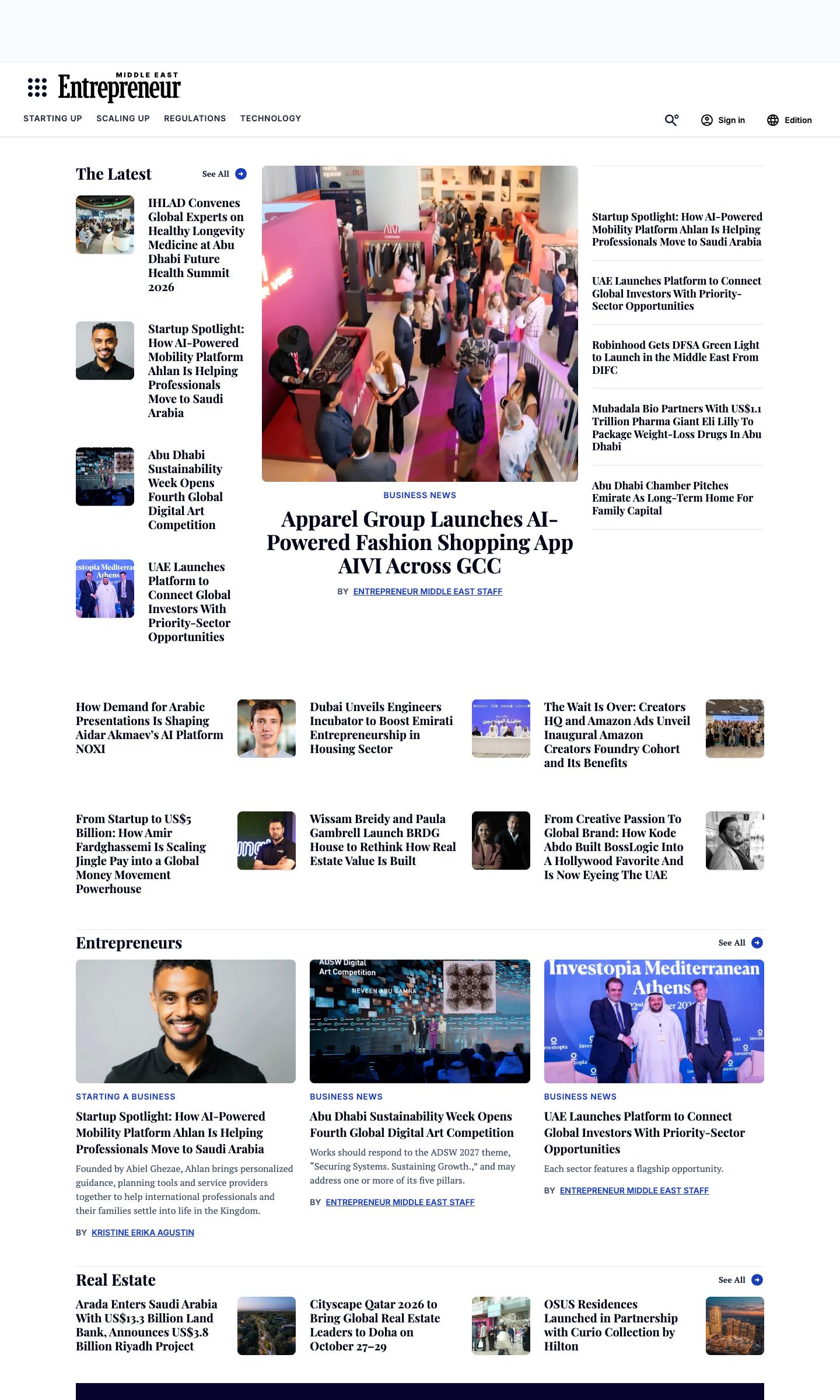 The Entrepreneur Middle East website home page